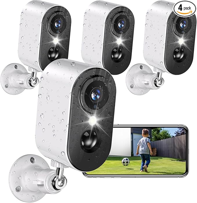 LIWAN Security Cameras Wireless Outdoor Indoor, 2.4GHZ WiFi Security Camera for Home Security, 2K HD Color Night Vision Battery Powered, Motion Detection, 2-Way Talk, 4-Pack