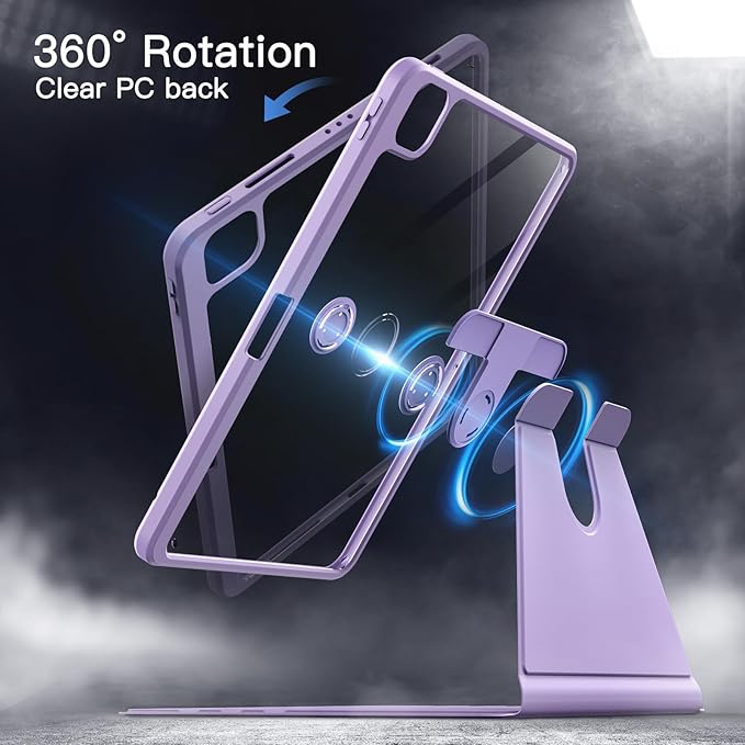 JETech Rotating Case for iPad Pro 11-Inch 2022/2021(4th/3rd gen) with Pencil Holder, 360 Degree Rotation Protective Stand Cover Clear Back, Auto Wake/Sleep (Light Purple)