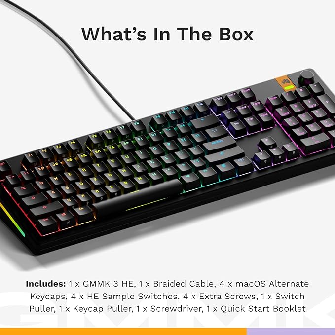 Glorious Gaming - GMMK 3 HE Rapid Trigger Keyboard, Hall Effect, 8K Polling Rate, MX Mechanical & Magnetic Switches, Hotswappable 100% Keyboard, Modular Gasket System, Doubleshot PBT keycaps (Black)