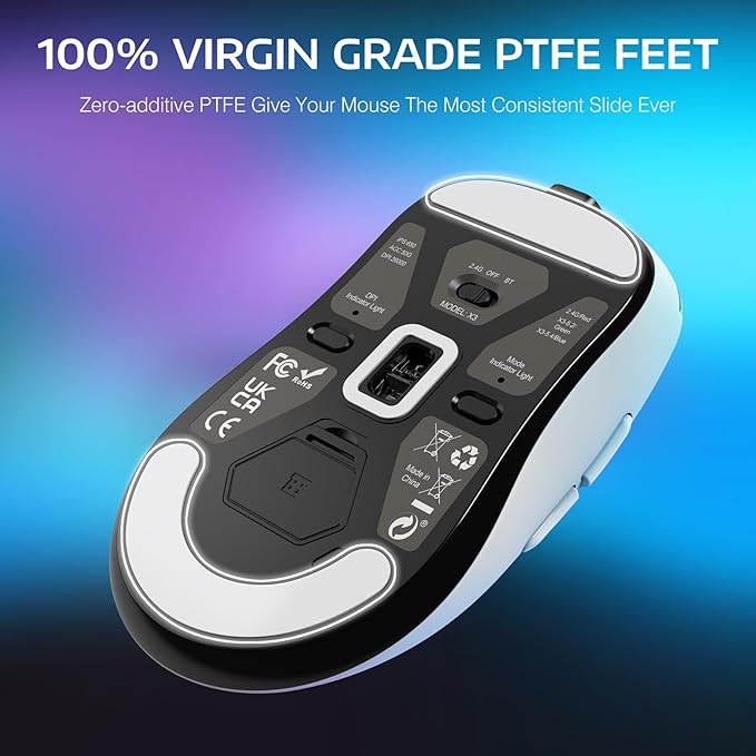ATTACK SHARK X3 Wireless Gaming Mouse, 49g Ergonomic Computer Mouse, Triple Modes PAW3395 26K DPI Optical Sensor, 200h Battery Life, Programmable Buttons, Gaming Accessories for PC/Laptop/Mac (White)