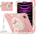 BRAECNstock Case for Apple iPad Air 13 inch (M4/M3/M2)/ iPad Pro 12.9 inch 6th/5th/4th/3rd Gen, Shockproof Protective Case with Pen Holder, 360° Rotating Stand & Hand Strap, Shoulder Strap, Rose Gold