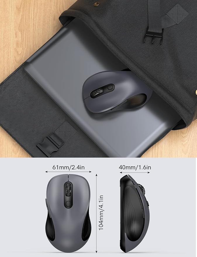 Trueque Wireless Mouse, 2.4GHz Ergonomic Mouse for Laptop & PC, Silent Portable Computer Mice with Back & Forward Buttons, USB-C Adapter for Windows/Mac, M01 (Gray)