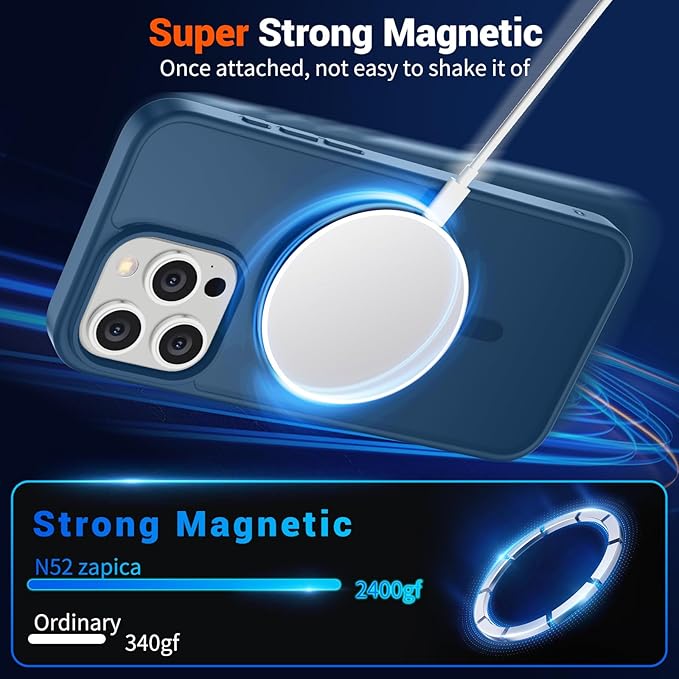 SUPFINE Magnetic for iPhone 15 Pro Case (Compatible with MagSafe) (Military Grade Drop Protection) Translucent Matte Shockproof with Anti-Fingerprint Phone Case,Deep Blue
