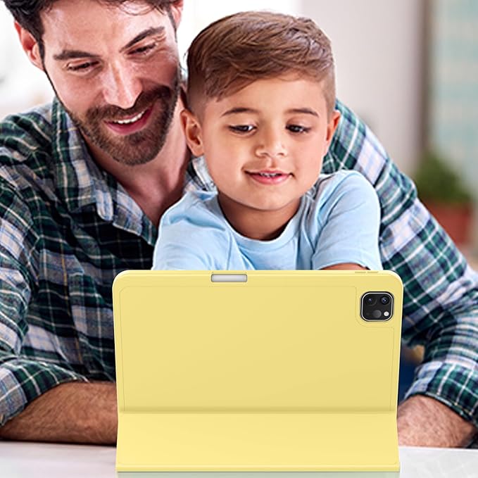 ZryXal iPad Pro 11 Inch Case (M5) 2025/ (M4) 2024 (Model: A2836/A2837/A3006), Trifold Stand Smart Cover with Pencil Holder and Soft TPU Back, Auto Wake/Sleep (Yellow)