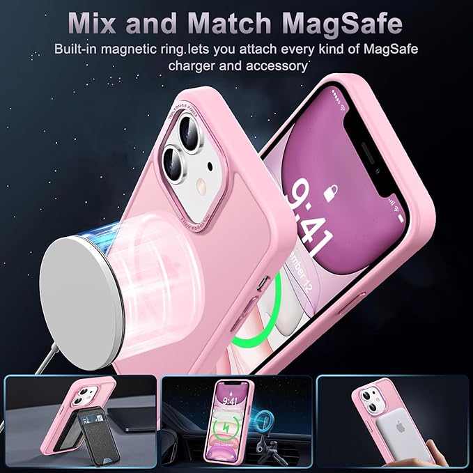 Newfuture Designed for iPhone 11 Case with Strong Magnetic [13 FT Military Drop Protection] [Compatible with Magsafe] Slim Translucent Matte Shockproof with Anti-Fingerprint Phone Case, Chalk Pink