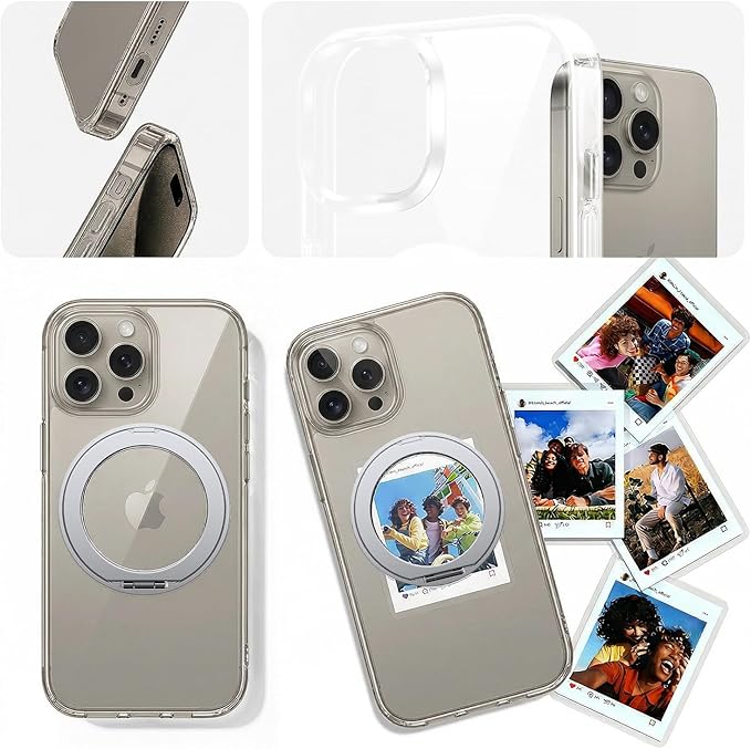 toushion 3 in 1 for iPhone 15 Pro Case Stand |Build in Kickstand,Screen Protector *1 & Camera Lens Protector*1, Not Yellowing, Fits MagSafe, Military-Grade Protection