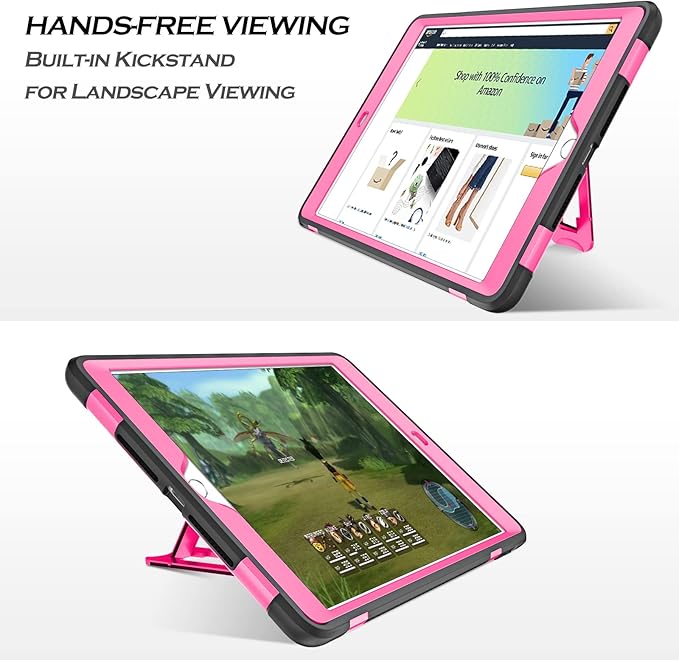 YINLAI Case for iPad 6th / 5th Generation, iPad 9.7 Case Glitter Women Hybrid Shockproof Protective Cover with Kickstand iPad 9.7-Inch iPad Air 2nd A1893/A1954/A1822/A1823, Hot Pink