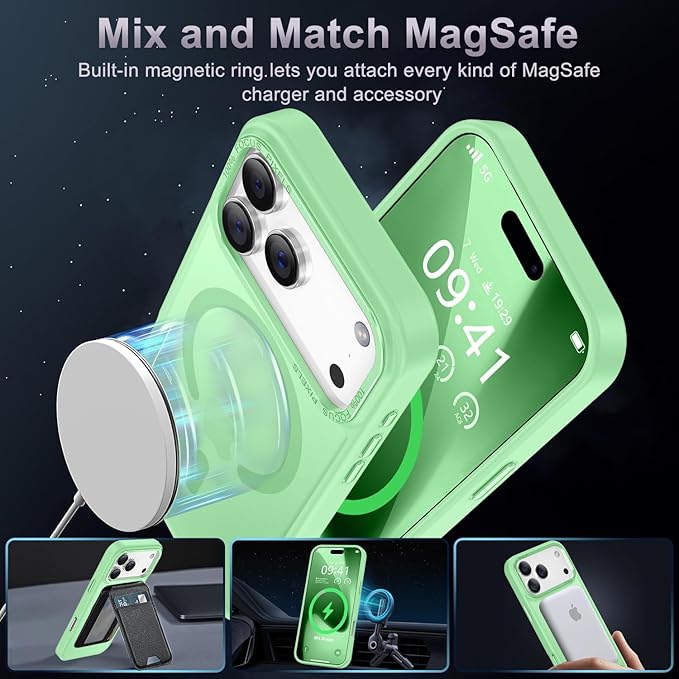 Newfuture Magnetic for iPhone 17 Pro Max Case [Compatible with Magsafe] [Military Grade Drop Protection] Translucent Matte Anti-Scratch Shockproof Protective Phone Cover 6.9 Inch, Matcha Green