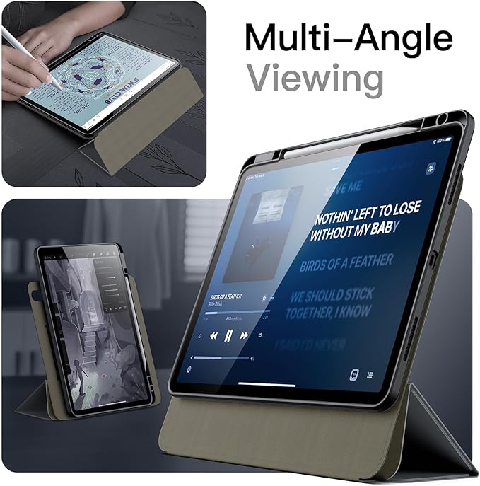 JETech Magnetic Detachable Case for iPad Air 13-Inch M4/M3/M2 (2026/2025/2024) with Pencil Holder, Removable Rotating Clear Cover, Portrait/Landscape Stand with Raised Screen View (Space Gray)