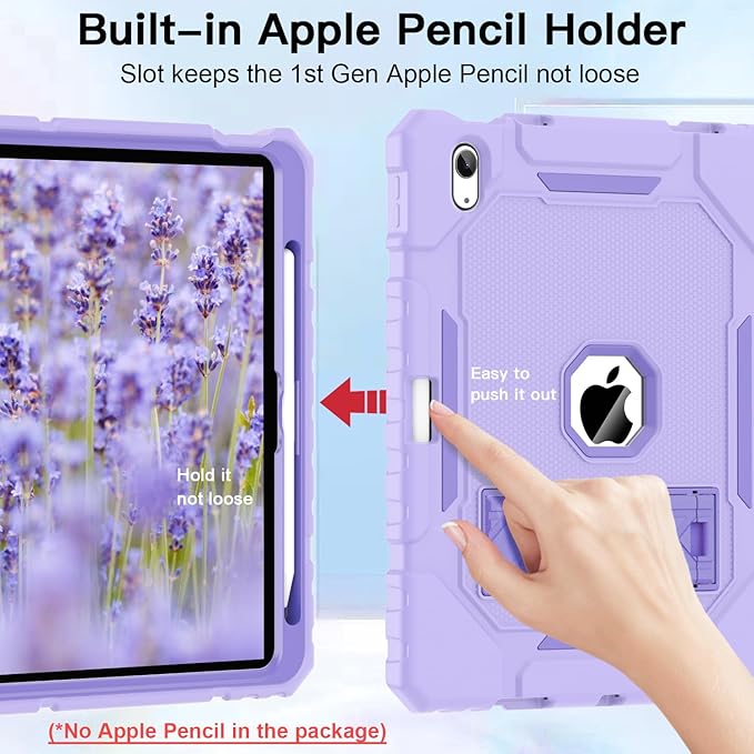 ZoneFoker Case for iPad (A16) 11th/10th Generation 11/10.9 inch 2025/2022, Heavy Duty Military Grade Shockproof Rugged Cover with Pencil Holder/Stand for i Pad 11th / 10 th Gen (Light Purple)