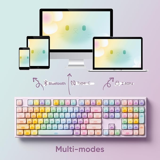 MONSGEEK AKKO MG108B Colorful Cats Mechanical Keyboard Hot-Swappable Multi-Mode Gaming Keyboard with PBT Dye-Sub Mao Profile Keycaps Pre Lubed Piano Switch