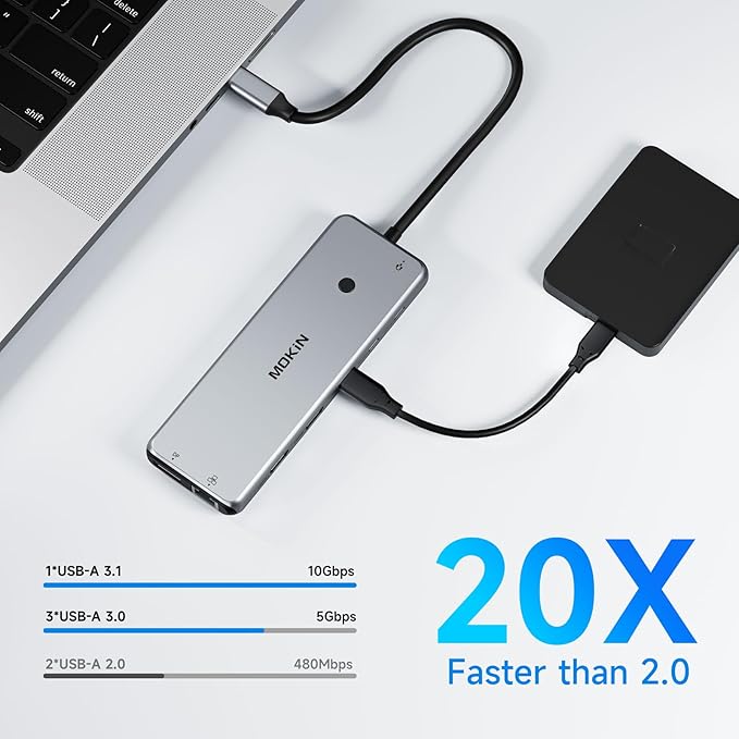USB C Docking Station Laptop Hub Dual Monitor Multiport Adapter Dock Dongle,USB C to 2 HDMI,DisplayPort,PD Charging,Ethernet,7 USB A/C 3.1/3.0/2.0 Ports,Audio