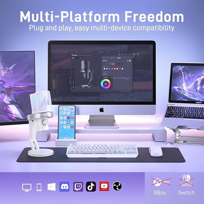 MAONO Wireless Gaming Microphone for PC, Condenser USB Mic with AI Voice Change, Noise Cancellation, RGB, Gain Control, Custom EQ for Streaming Recording Podcast PS5 PS4 Twitch YouTube, DM40 Pro White
