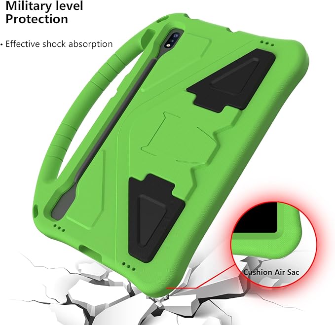 Kids Case for Samsung Galaxy Tab S10 Lite/S10 FE/S9 FE 10.9"/Tab S9/S8/S7 11", Techcircle Light Weight Shock Proof EVA Foam Handle Rugged Stand Protective Case, Green