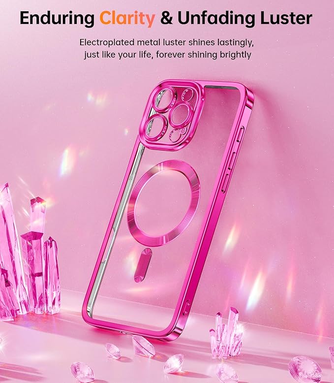 Meifigno Designed for iPhone 16 Pro Max Case 6.9", [Glitter Card & Wrist Strap], Compatible with MagSafe, 1X HD+1X Privacy Screen Protectors, Surround Lens Protection Designed for 16 ProMax, Hot Pink
