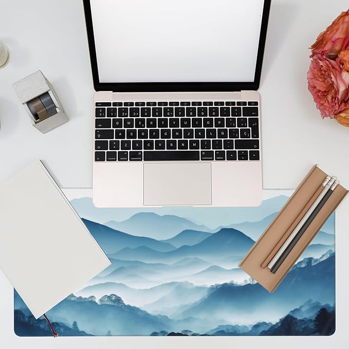 Large Gaming Mouse Pad, Mountain Desk Mat, Misty Forest Mountains Desk Pad, Extended Big Computer Keyboard Mouse Pad with Non-Slip Base and Stitched Edge, 35.4"x15.7"
