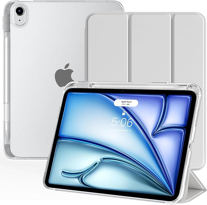 TiMOVO Case for iPad Air 11 Inch M4 2026/M3 2025/M2 2024, iPad Air 5th Generation 2022/4th Gen 2020 10.9 Inch with Pencil Holder, Stand Cover with Translucent Back, Auto Wake/Sleep, Apricot Gray