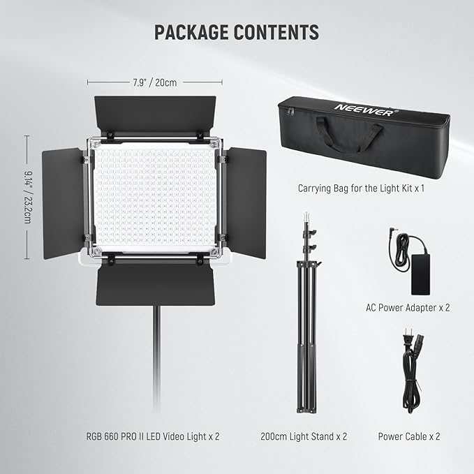 NEEWER Upgraded 660 PRO II RGB LED Video Light with App Control & Tripod Stand Kit, 2 Pack 50W/1% Min Dimming/CRI97+/3200-5600K for Game Streaming YouTube Studio, Bluetooth