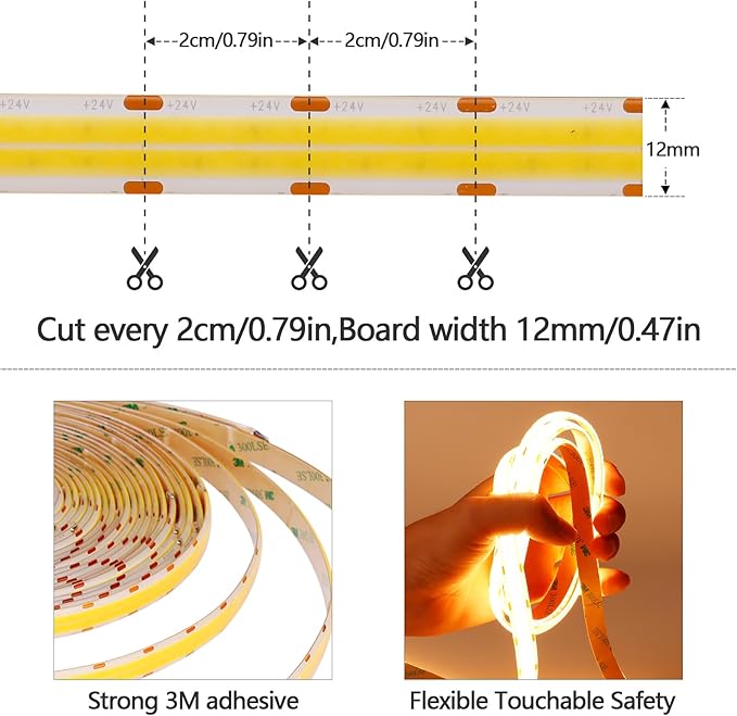 GOMING 32.8ft(10M) DC 24V Double Row COB LED Strip Light Warm White 3000K IP65 Waterproof 6000LEDs CRI 93+ 20000lm Uniform Glow Dotless Flexible LED Tape Lights for DIY Home Decor(No Power Supply)