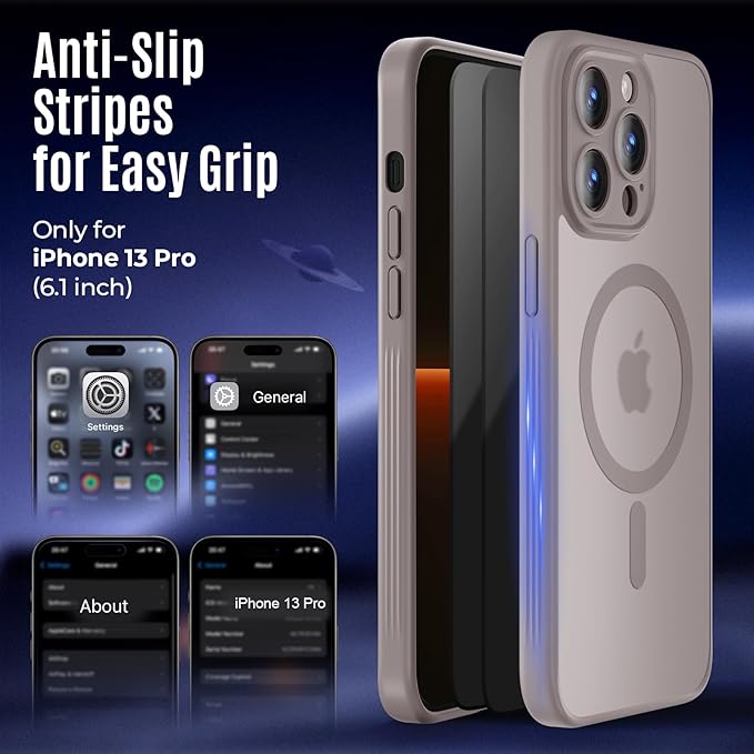 Symcele Designed for iPhone 13 Pro Case, Compatible with MagSafe, with Privacy Screen Protectors X2, [Camera Protection] [15FT Military Drop Protection] Shockproof Phone Case, 6.1", Natural Titanium