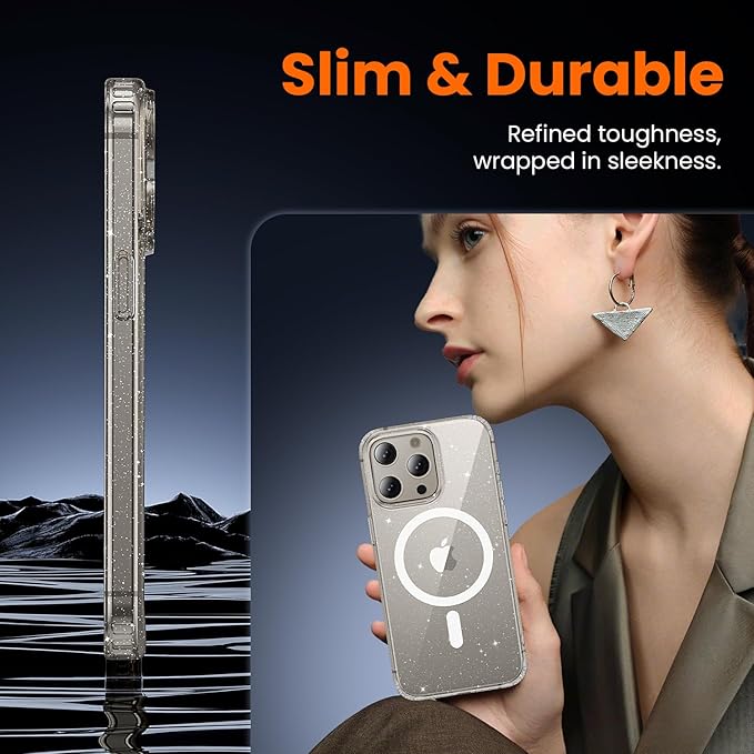 toushion 3 in 1 for iPhone 15 Pro Max Case Clear with MagSafe, Not Yellowing, Screen Protector*1 Camera Lens Protector*1,Protection for iPhone 15 Pro Max Phone Case 6.7 inch Clear Glitter