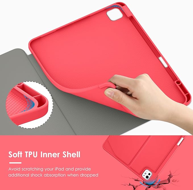 VIKESI Case for iPad iPad Pro 13-inch M5 or M4 Released in 2025 or 2024,Multiple Angles Magnetic Stand Cover,Shockproof Soft Back,Pencil Holder,and Auto Sleep/Wake,Red