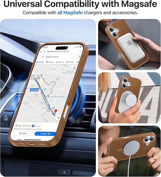 Magnetic for iPhone 16 Case, [Compatible with MagSafe][Military-Grade Drop Protection][Anti-Yellowing] Shockproof Protective Translucent Matte Cover for iPhone 16 Phone Case,Brown