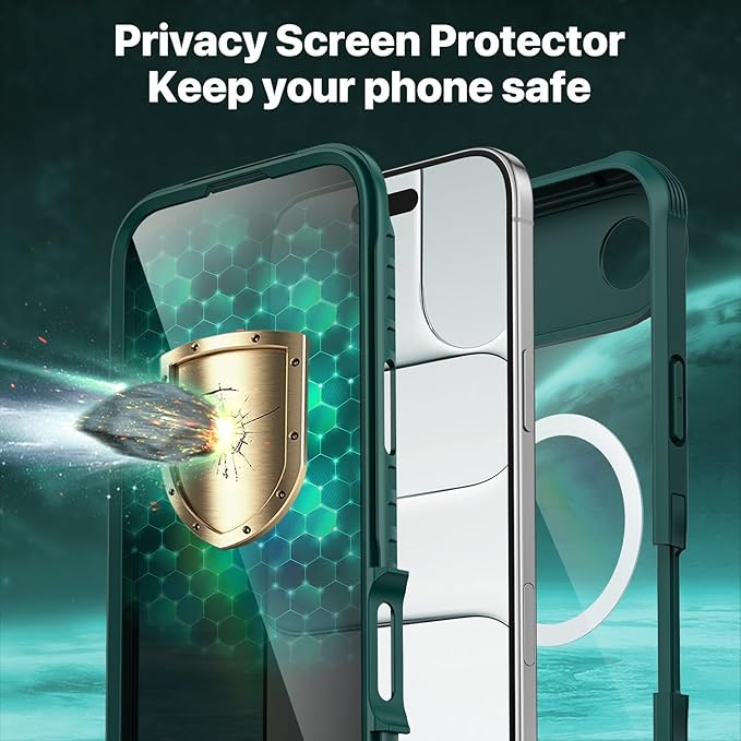 CENHUFO Magnetic Privacy for iPhone 17 Air Case [Compatible with Magsafe] Full Body Phone Case Built-in 9H Tempered Glass Privacy Screen Protector, Camera Protection Shockproof Bumper Cover -Green