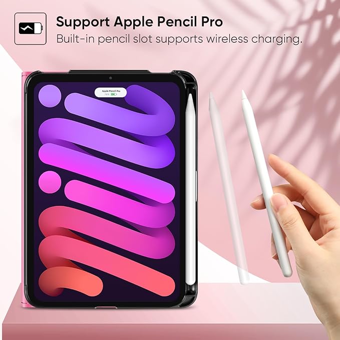 Fintie Folio Case for iPad Mini 7 (A17 Pro, 7th Generation) 2024 / iPad Mini 6 (6th Gen) 8.3 Inch, Multi-Angle Smart Stand Cover with Pencil Holder & Pocket, Auto Sleep/Wake, Glittering Pink
