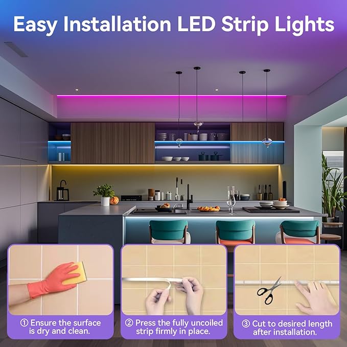 CHARKEE 110FT LED Strip Lights for Bedroom, RGB Color Changing Lights with Music Sync, Bluetooth App & Remote Control, 24V LED Light Strip for Room, Kitchen, Party & Home Decor (1 Roll)