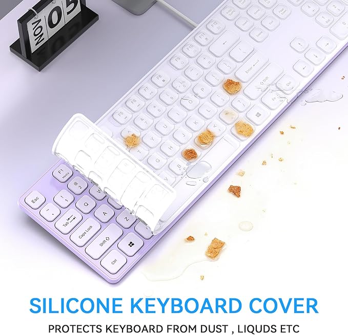 USB Wired Keyboard for window,Comfortable Quiet Chocolate Keys, Durable Ultra-Slim Wired Computer Keyboard(QWERTY) for PC, Windows 11/10/8/7/XP/Vista KB1430 (KB435 Purple, Wired Keyboard For Windows)