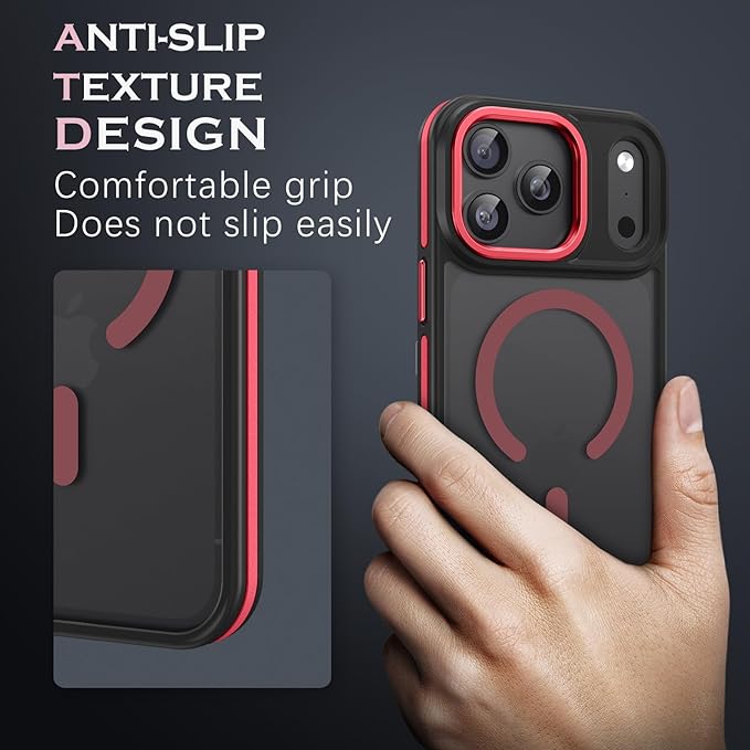 YINLAI Case for iPhone 17 Pro 6.3-Inch, iPhone 17 Pro Phone Case Magnetic [Compatible with Magsafe] Slim Translucent Matte Men Women Girls Shockproof Protective Back Cover, Black/Red