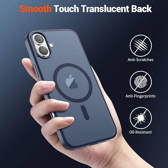 SUPFINE Magnetic for iPhone 16 Case (Compatible with MagSafe) (Military Grade Drop Protection) Translucent Matte Shockproof Phone Cover,Dark Blue