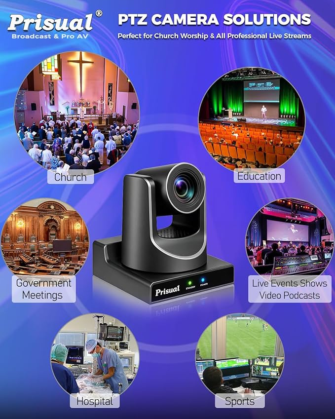 Prisual PTZ Camera Gen 5, 20X Optical Zoom SDI HDMI PoE USB IP Streaming, AI Auto Tracking, Metal Shell Reliability for Church Worship Education vMix OBS, NDI Upgradeable (TEM-20S PRO)