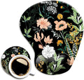 Dooke Ergonomic Mouse Pad with Wrist Support, Cute Mouse Pads with Non-Slip PU Base for Home Office Working Studying Easy Typing & Pain Relief Black Floral