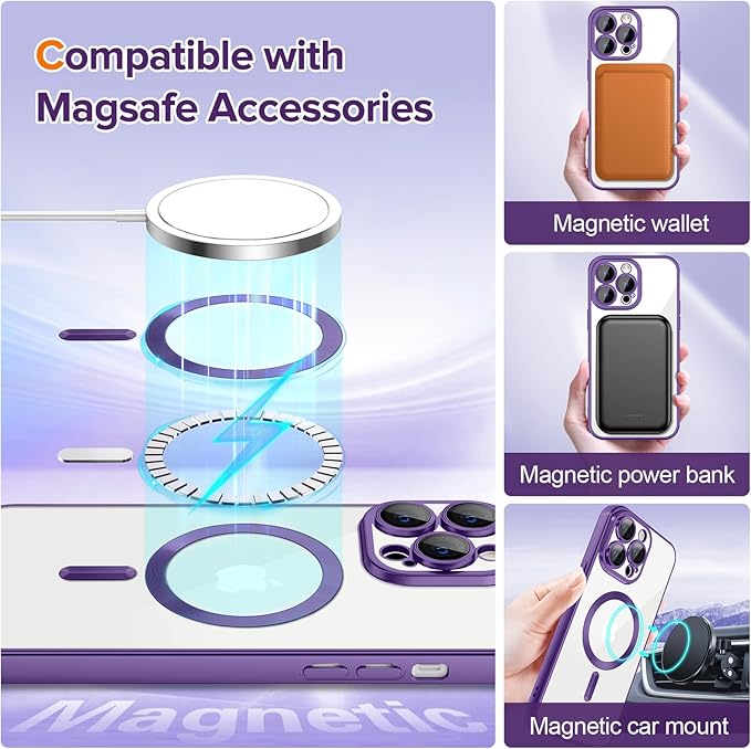 Hython Magnetic Clear for iPhone 12 Pro Case with Camera Lens Protector [Compatible with MagSafe] Luxury Plating Edge Slim Soft TPU Cover Protective Phone Case for iPhone 12 Pro 6.1", Matte Purple