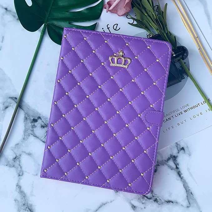 Changjia for iPad Pro 12.9 Inch Case 6th/5th/4th/3rd Generation (2022/2021/2020/2018), Crown Diamond Bling Cute PU Leather Smart Auto Sleep/Wake Stand Shockproof Protective Case for iPad 12.9", Purple