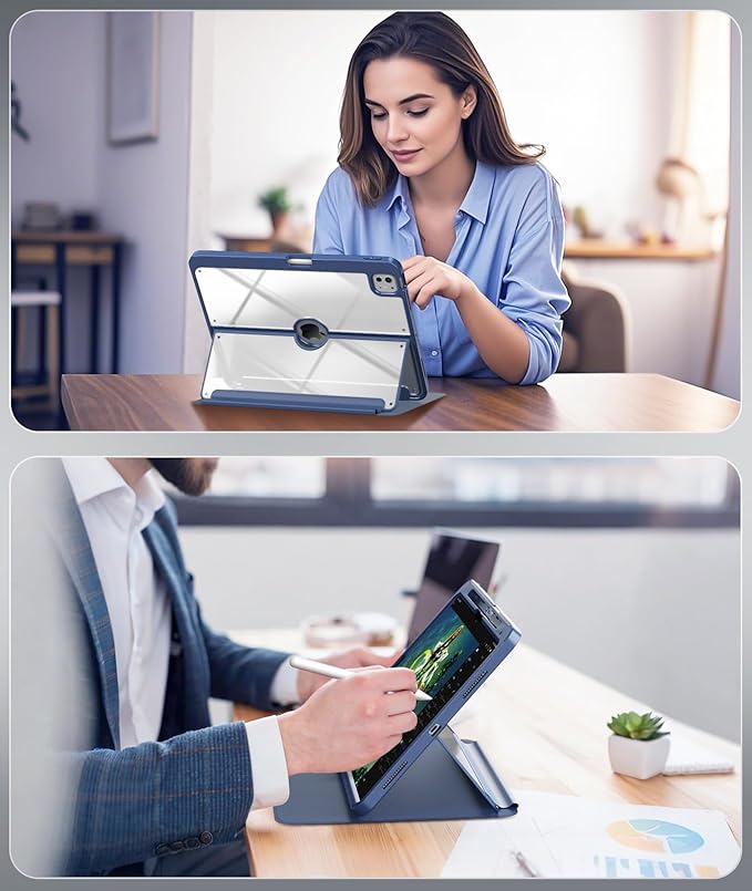 MoKo for iPad Pro 13 Inch Case (M5/M4) 2025/2024 with Pencil Holder, [Built-in Screen Protector], iPad Pro 13 M5/M4 Case with Clear Back & Magnetic Multi Angle Stand Cover, Navy Blue