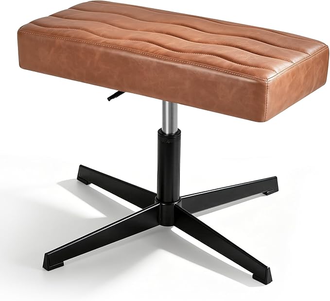 VECELO Under Desk Footrest, PU Ergonomic Foot Rest with Comfort Padding, Height Adjustable for Relieving Leg Pain, Stiffness, and etc, Brown