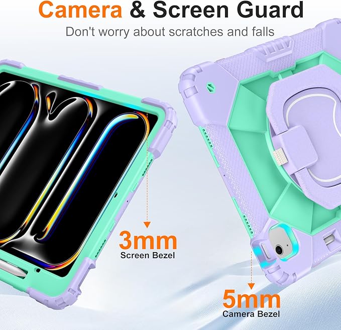 Case for iPad Pro 13 Inch M5 2025/ M4 2024, Ubearkk for iPad Pro 13 Inch case with Screen Protector, 360 Degree Rotating Stand Shoulder Strap Pencil Holder,Military Grade Shockproof, Purple Mint