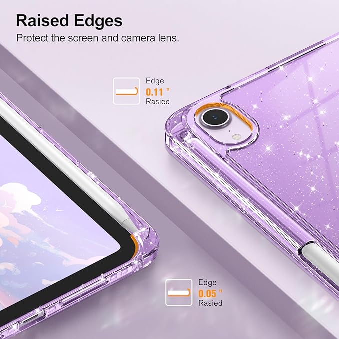 Fintie Slim Case for iPad Mini 7 (A17 Pro, 7th Generation) 2024 / iPad Mini 6 (6th Gen) 8.3 Inch - [Built-in Pencil Holder] Glittering Sparkly Shockproof Cover w/Shiny Clear Back Shell, Purple