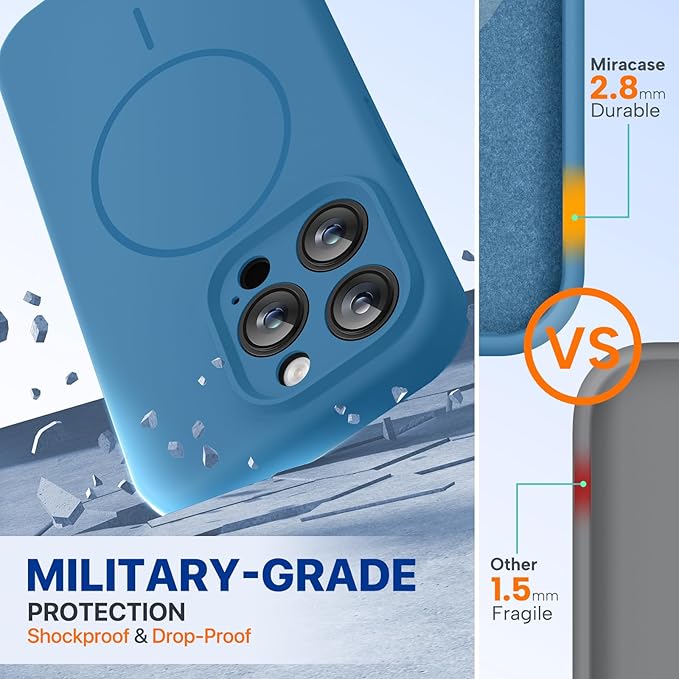 Miracase Magnetic for iPhone 15 Pro Case, [Soft Anti-Scratch Microfiber Lining], Compatible with MagSafe, Liquid Silicone Shockproof Drop Protection Phone Case for 15 Pro, Capri Blue