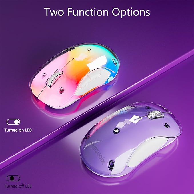 memzuoix 2.4G Wireless Mouse with Customizable Cover & 9-Color LED - Rechargeable Ergonomic, 1400 DPI, 5 Buttons, USB Receiver for PC/Mac - Purple