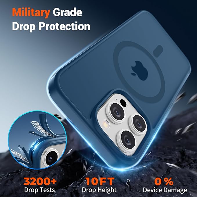 SUPFINE Magnetic for iPhone 15 Pro Case (Compatible with MagSafe) (Military Grade Drop Protection) Translucent Matte Shockproof with Anti-Fingerprint Phone Case,Deep Blue