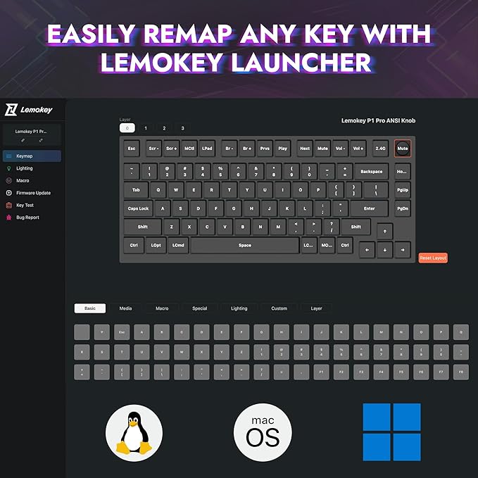 LEMOKEY P1 Pro Wireless Custom Mechanical Keyboard, Full Aluminum 2.4 GHz Bluetooth RGB Backlit 75% Layout with Hot-swappable KEYCHRON Super Red Switch Compatible with Mac Windows Linux