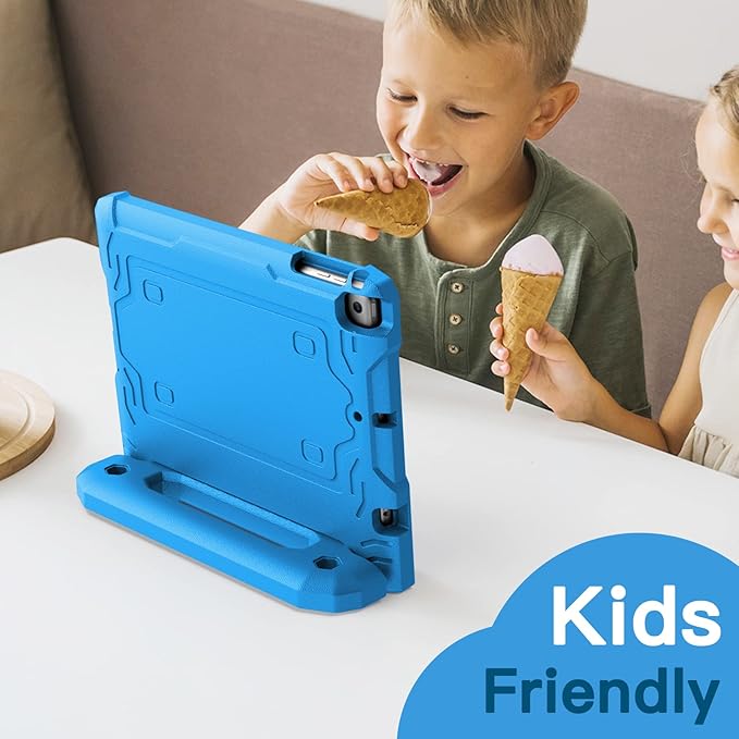 JETech Kids Case for iPad 9.7-Inch (6th/5th Generation, 2018/2017 Model) with Built-in Screen Protector, Shockproof Full-Body Handle Stand Tablet Protective Cover (Blue)