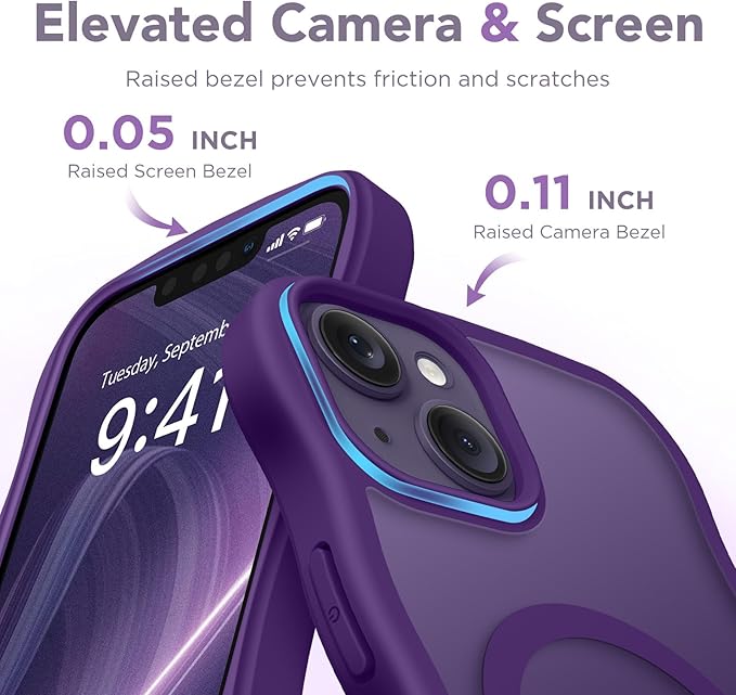 CAPRARO Cute for iPhone 13 Case & iPhone 14 Case, Compatible with MagSafe, [Curly Wave Edge] [Camera Protection] [14 FT Drop Protection] Magnetic for iPhone 13/14 6.1 Inch, Deep Purple
