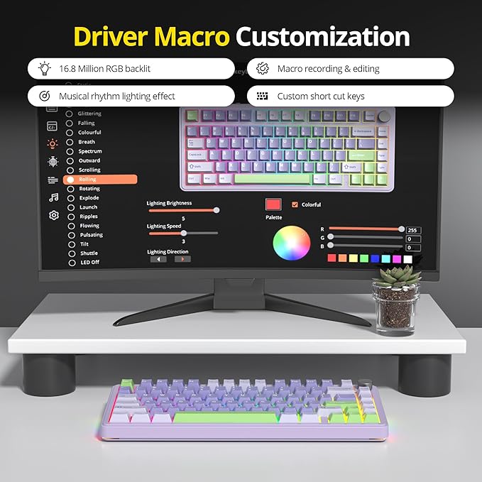 surmen M75 75% Wireless Creamy Keyboard with Gasket, Pre-lubed Triple Mode Bluetooth Mechanical Gaming Keyboard BT5.0/2.4Ghz/USB with Sound Absorbing Pads Hot-Swap(Lavender)