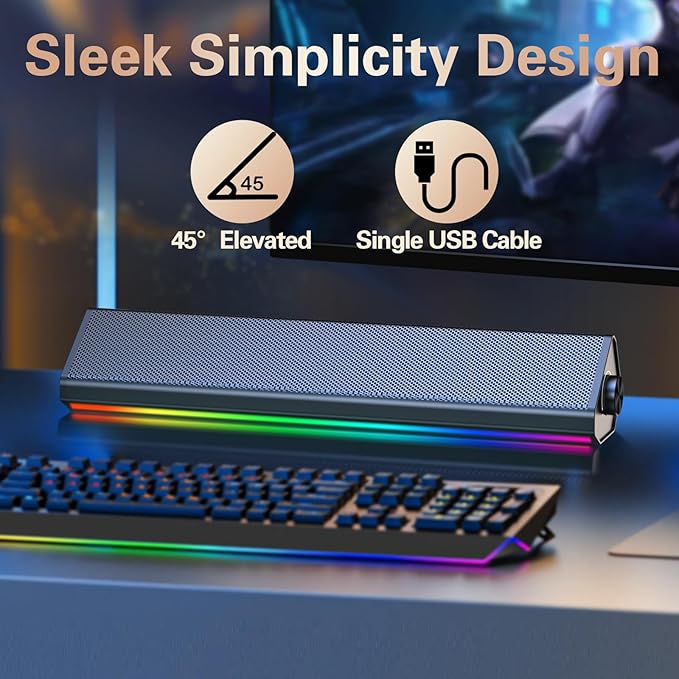 LENRUE Computer Speakers for Desktop PC, PC Speakers with Bluetooth for Laptop,Tablet,Cellphone,USB Wired PC Sound-bar with Stereo Sound, Touch Colorful Lighting, Touch Playing Mode(No Aux Needed)