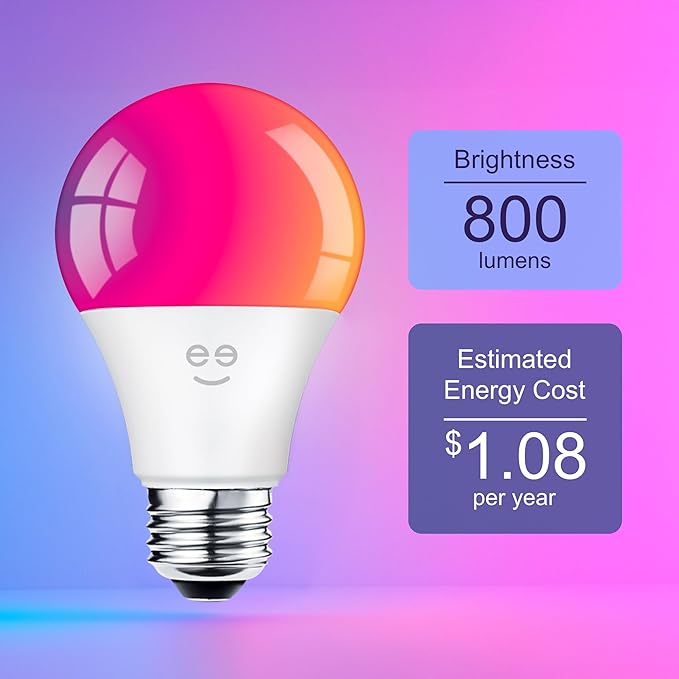 Geeni Prisma Smart Light Bulbs 1-Pack, Color Changing RGBW LED, A19, 800 Lumens, 60W Equivalent, Dimmable, 2700K, Works with Alexa & Google Home